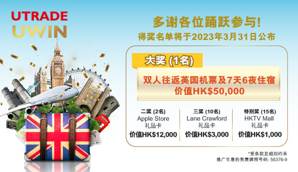 UTRADE,抽獎,Lucky Draw,2022,機票,UWIN,Apple gift card